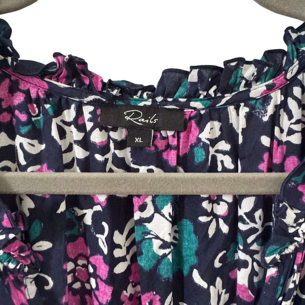 Rails Amellia Midi Dress in "Woodblock Floral" 100% Cotton Blue Size XL - Picture 8 of 13